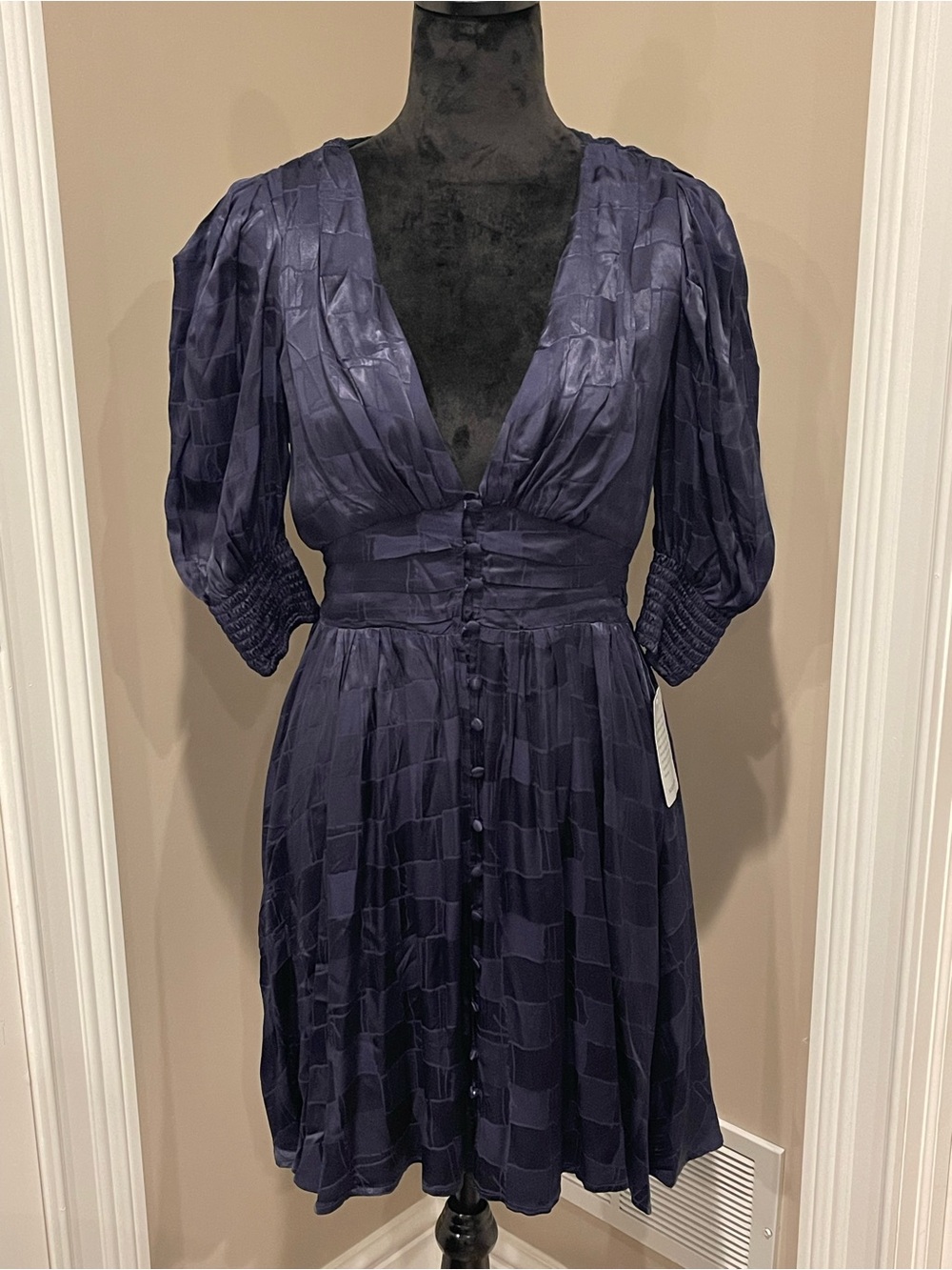 Deep Navy V-Neck Button-Front Women's Dress